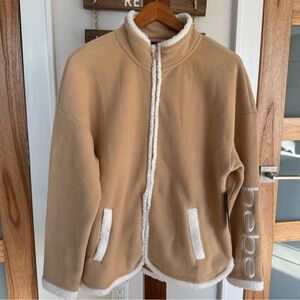 Bebe Sport Women’s Fleece Faux Sherpa Full Zip Camel Casual Jacket Soft Comfy XL